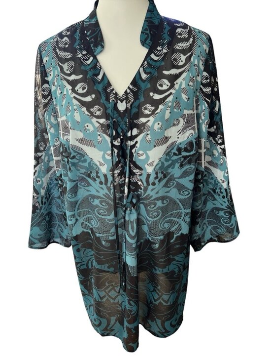 Added Dimensions For Catherine's Tops - Added Dimensions For Catherines Semi-Sheer Lace Up Detail Blouse-Size 0X